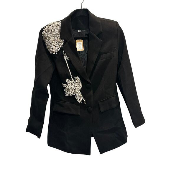 Zoey – Rhinestone Floral Embellished Blazer – Black – Size Small - Picture 1 of 3